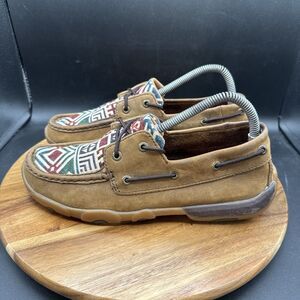 Twisted X Driving Moc Womens Size 8.5 Shoes Aztec Print Boat Leather Brown
